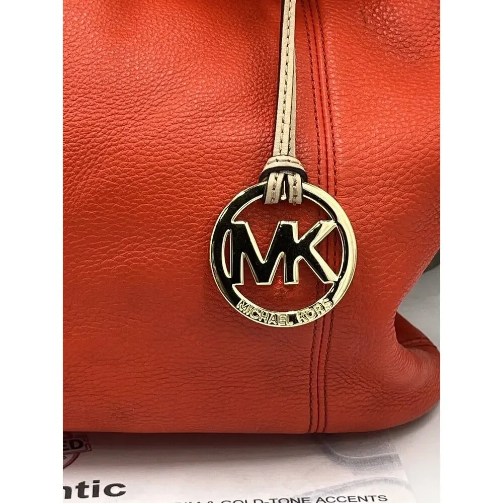 Michael Kors Authenticated 38F2CTTT/L Jet Set Bright Red Pebbled Leather Lg Tote